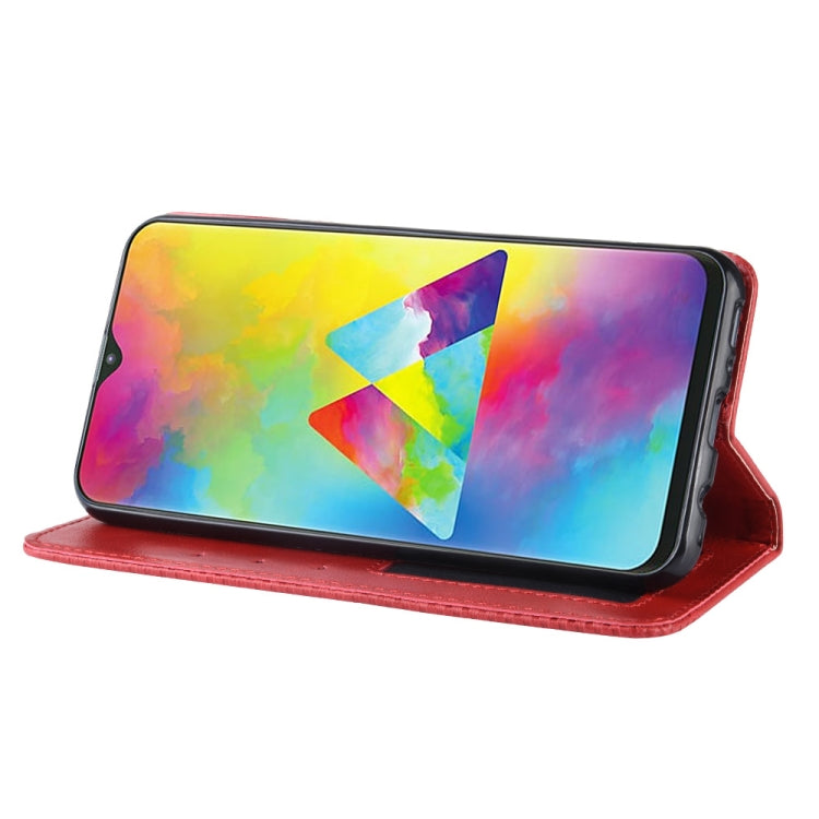 Magnetic Buckle Retro Texture Horizontal Flip Leather Case for Galaxy M20, with Holder & Card Slots & Wallet