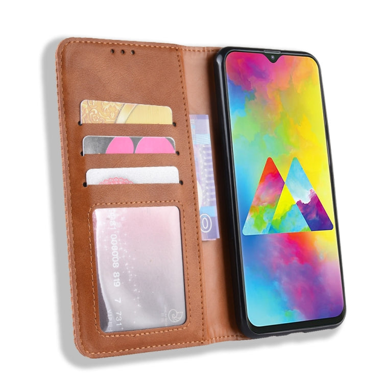 Magnetic Buckle Retro Texture Horizontal Flip Leather Case for Galaxy M20, with Holder & Card Slots & Wallet