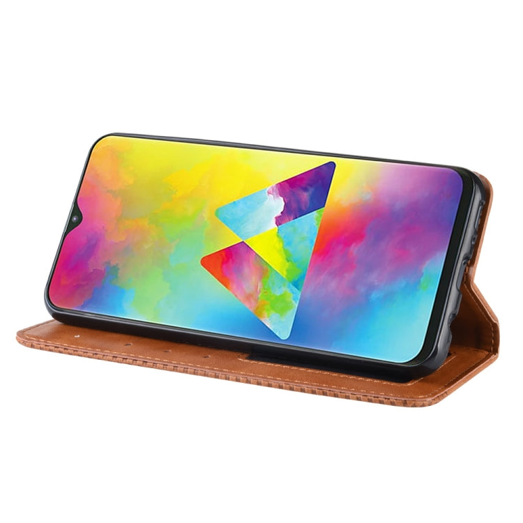 Magnetic Buckle Retro Texture Horizontal Flip Leather Case for Galaxy M20, with Holder & Card Slots & Wallet