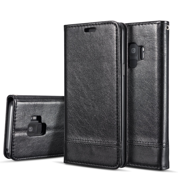 Double-sided Absorption Splicing Horizontal Flip Leather Case for Galaxy S9 Plus, with Holder & Card Slots & Lanyard
