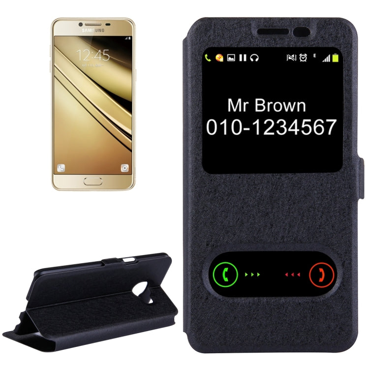 For Galaxy C5 / C500 Silk Texture Horizontal Flip Solid Color Leather Case with Call Display ID