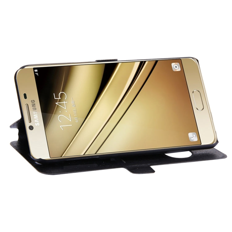 For Galaxy C5 / C500 Silk Texture Horizontal Flip Solid Color Leather Case with Call Display ID