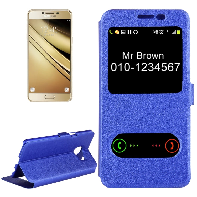 For Galaxy C5 / C500 Silk Texture Horizontal Flip Solid Color Leather Case with Call Display ID