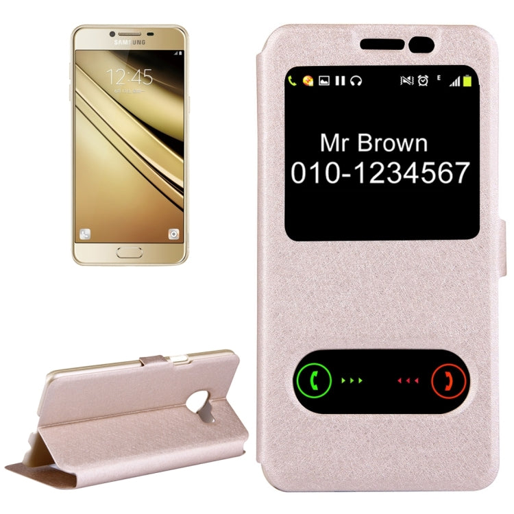 For Galaxy C5 / C500 Silk Texture Horizontal Flip Solid Color Leather Case with Call Display ID
