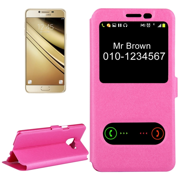 For Galaxy C7 / C700 Silk Texture Horizontal Flip Solid Color Leather Case with Call Display ID