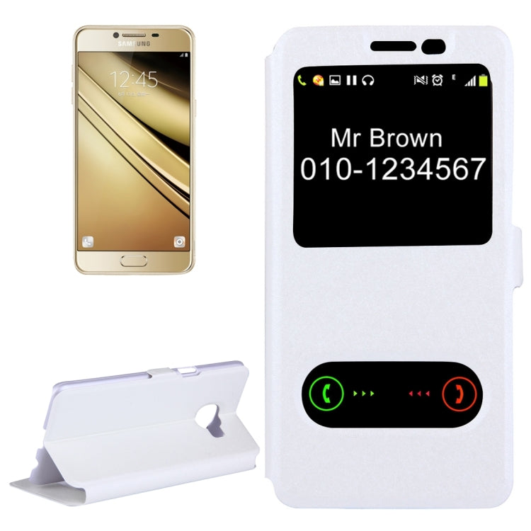 For Galaxy C7 / C700 Silk Texture Horizontal Flip Solid Color Leather Case with Call Display ID