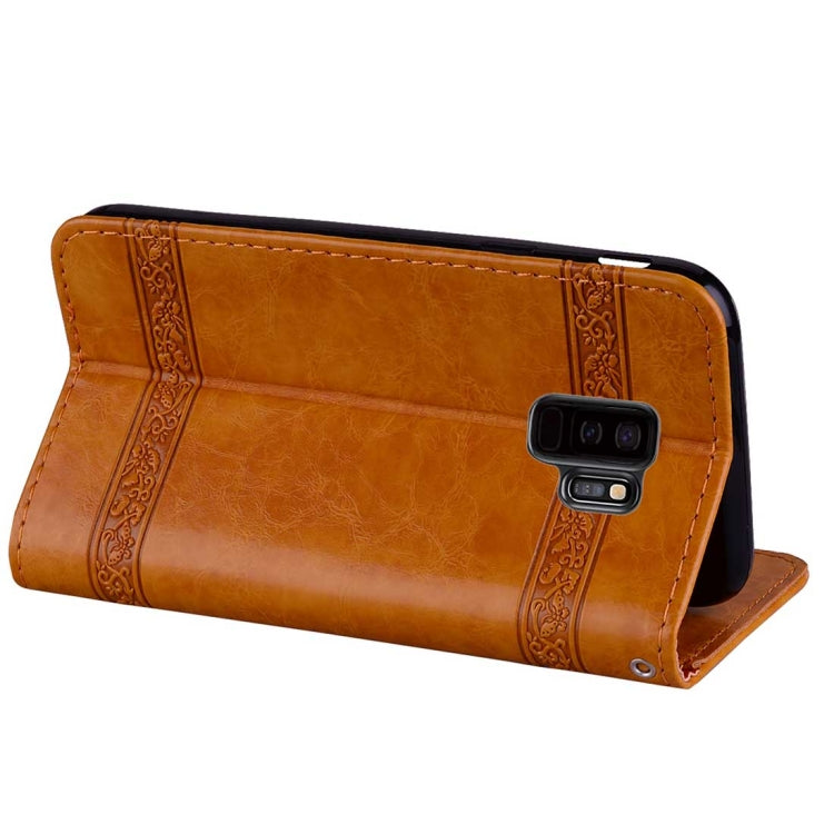 For Galaxy S9+ Vintage Oil Wax Texture Embossed Horizontal Flip Leather Case with Holder & Card Slots & Wallet & Photo Frame & Lanyard