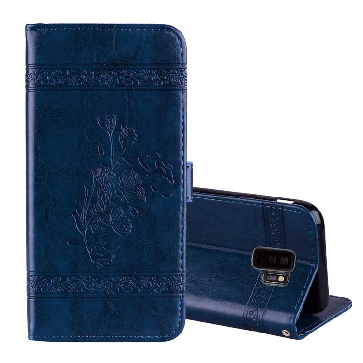 For Galaxy S9+ Vintage Oil Wax Texture Embossed Horizontal Flip Leather Case with Holder & Card Slots & Wallet & Photo Frame & Lanyard