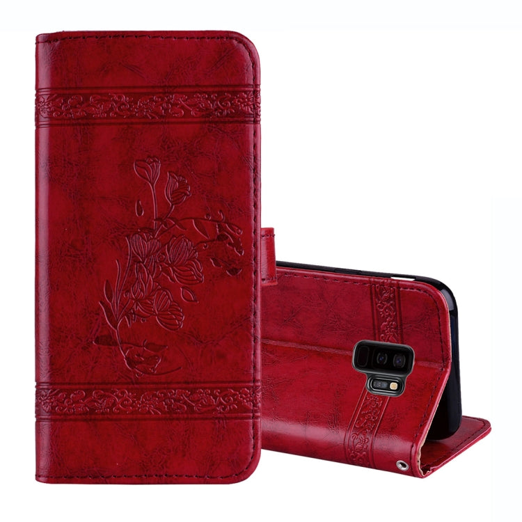 For Galaxy S9+ Vintage Oil Wax Texture Embossed Horizontal Flip Leather Case with Holder & Card Slots & Wallet & Photo Frame & Lanyard
