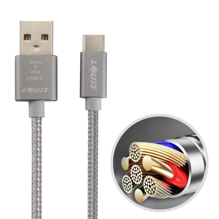 LOUIS 2.1A 1m Nylon Weave Type-C to USB Fast Charging Cord Data Sync Charge Cable, For Samsung / Huawei P9 / Xiaomi 5 / Meizu Pro 5 / LG / HTC and Other Smartphones(Grey)