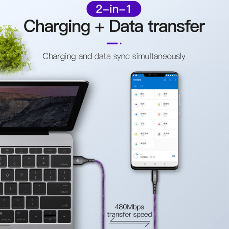 TOTUDESIGN BTA-024 Hard-edged Series 5A USB-C / Type-C Quick Charging Cable, Length : 1m(Purple)