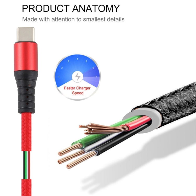 2A USB to USB-C / Type-C Braided Data Cable, Cable Length: 1m