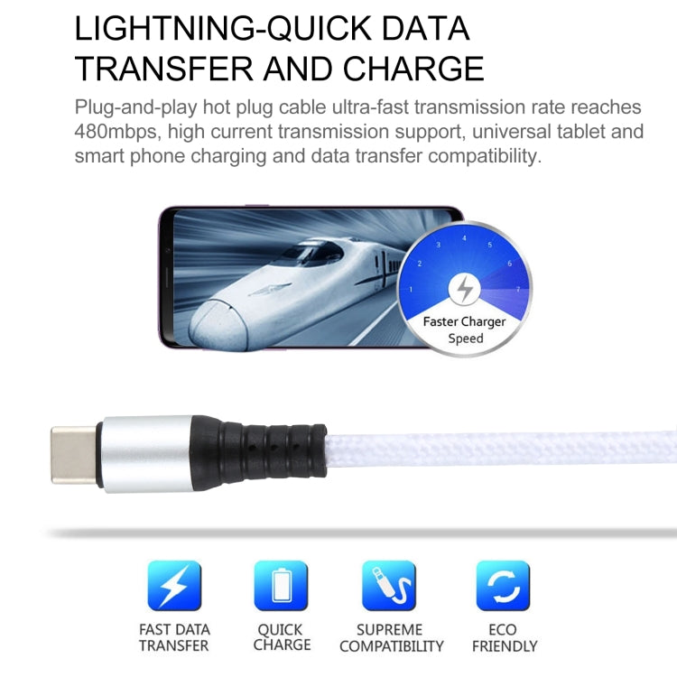 2A USB to USB-C / Type-C Braided Data Cable, Cable Length: 1m