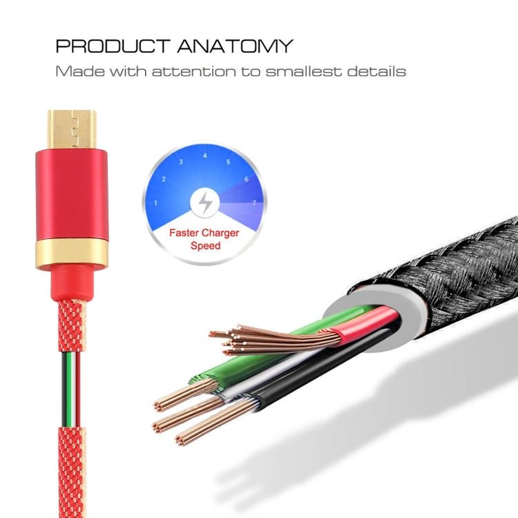 3A USB to Micro USB Two-color Braided Data Cable, Cable Length: 1m