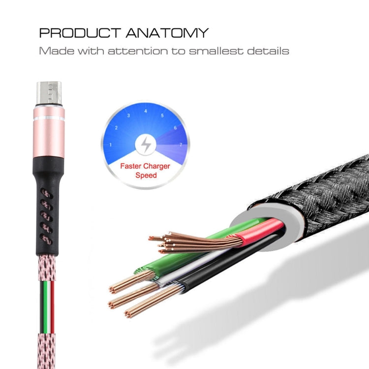 2A USB to Micro USB Two-color Braided Data Cable, Cable Length: 1m