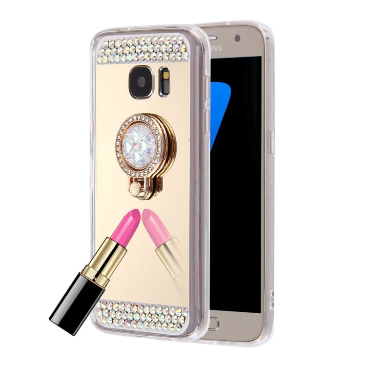 For Galaxy S7 / G930 Diamond Encrusted Electroplating Mirror Protective Cover Case with Hidden Ring Holder
