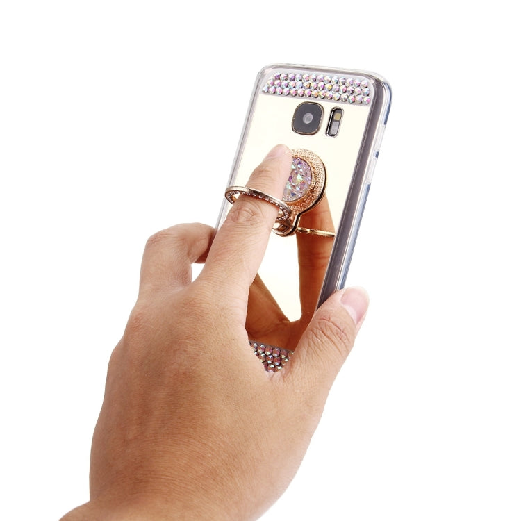 For Galaxy S7 / G930 Diamond Encrusted Electroplating Mirror Protective Cover Case with Hidden Ring Holder