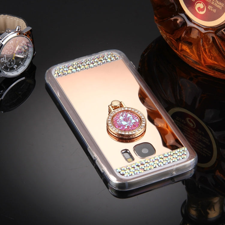 For Galaxy S7 / G930 Diamond Encrusted Electroplating Mirror Protective Cover Case with Hidden Ring Holder