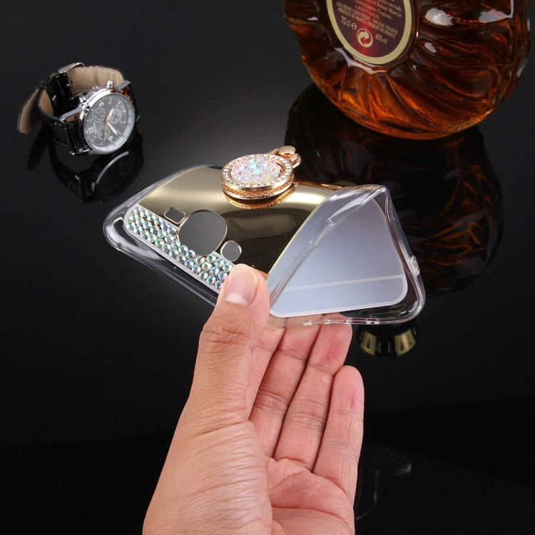 For Galaxy J7 / J700 Diamond Encrusted Electroplating Mirror Protective Cover Case with Hidden Ring Holder
