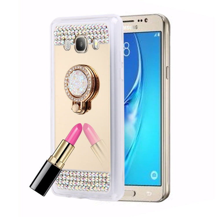 For Galaxy J5 (2016) / J510 Diamond Encrusted Electroplating Mirror Protective Cover Case with Hidden Ring Holder