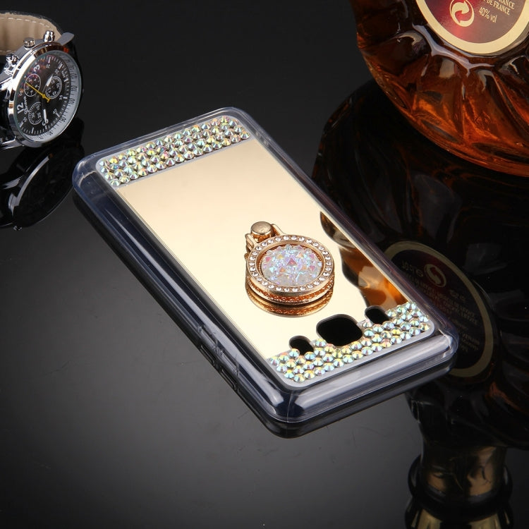 For Galaxy J5 (2016) / J510 Diamond Encrusted Electroplating Mirror Protective Cover Case with Hidden Ring Holder