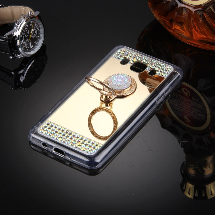 For Galaxy J5 (2016) / J510 Diamond Encrusted Electroplating Mirror Protective Cover Case with Hidden Ring Holder