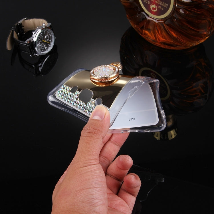 For Galaxy J5 (2016) / J510 Diamond Encrusted Electroplating Mirror Protective Cover Case with Hidden Ring Holder