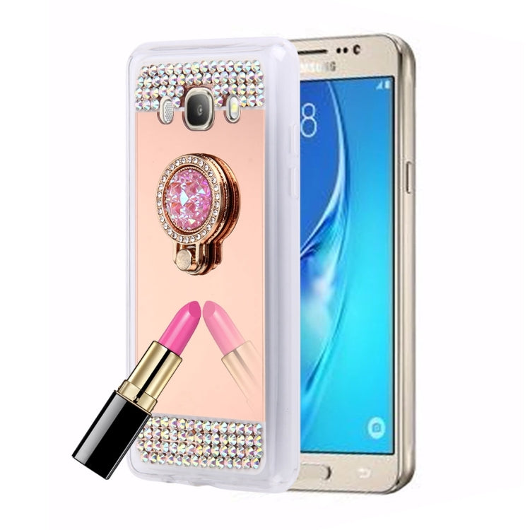 For Galaxy J5 (2016) / J510 Diamond Encrusted Electroplating Mirror Protective Cover Case with Hidden Ring Holder