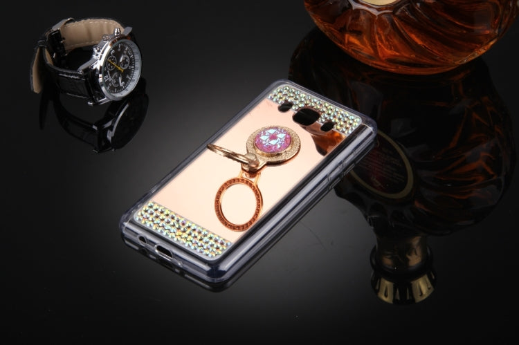 For Galaxy J5 (2016) / J510 Diamond Encrusted Electroplating Mirror Protective Cover Case with Hidden Ring Holder