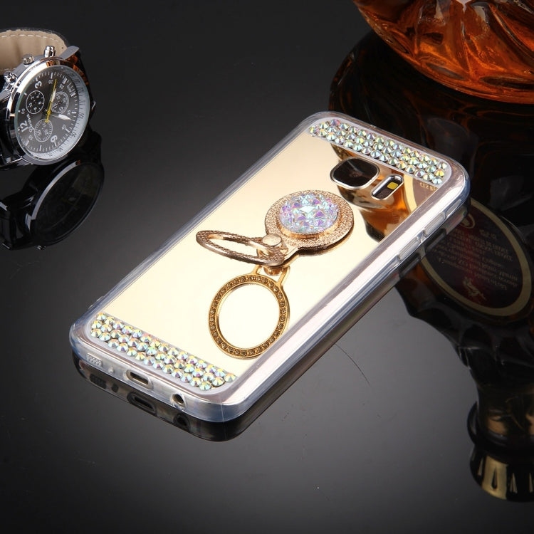 For Galaxy S7 Edge / G935 Diamond Encrusted Electroplating Mirror Protective Cover Case with Hidden Ring Holder