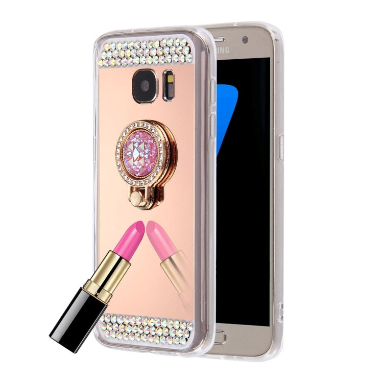 For Galaxy S7 Edge / G935 Diamond Encrusted Electroplating Mirror Protective Cover Case with Hidden Ring Holder