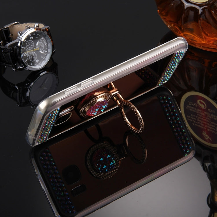 For Galaxy S7 Edge / G935 Diamond Encrusted Electroplating Mirror Protective Cover Case with Hidden Ring Holder