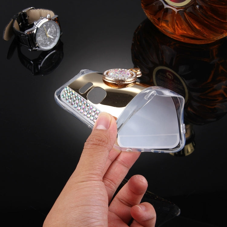 For Galaxy S6 Edge / G925 Diamond Encrusted Electroplating Mirror Protective Cover Case with Hidden Ring Holder