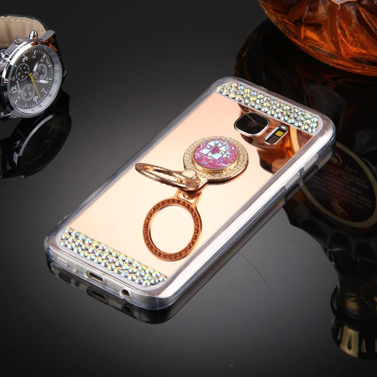 For Galaxy S6 Edge / G925 Diamond Encrusted Electroplating Mirror Protective Cover Case with Hidden Ring Holder