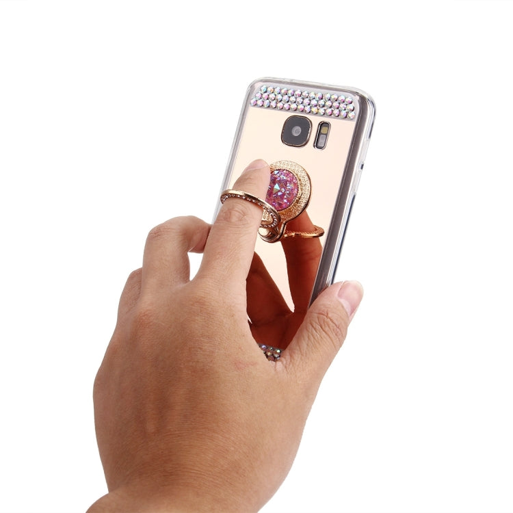 For Galaxy S6 Edge / G925 Diamond Encrusted Electroplating Mirror Protective Cover Case with Hidden Ring Holder