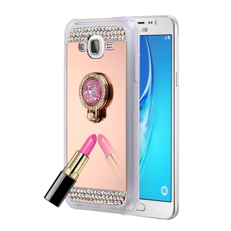 For Galaxy J5 / J500 Diamond Encrusted Electroplating Mirror Protective Cover Case with Hidden Ring Holder