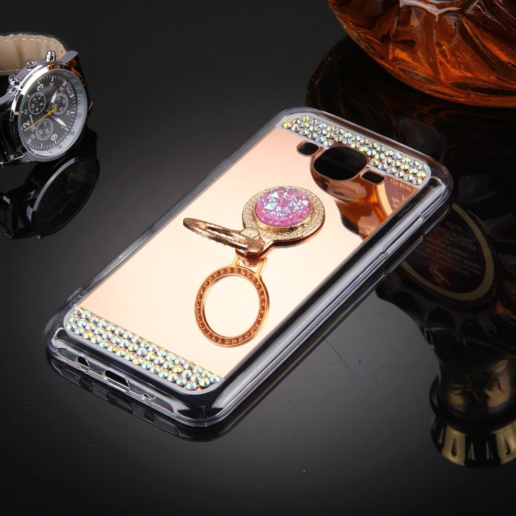 For Galaxy J5 / J500 Diamond Encrusted Electroplating Mirror Protective Cover Case with Hidden Ring Holder