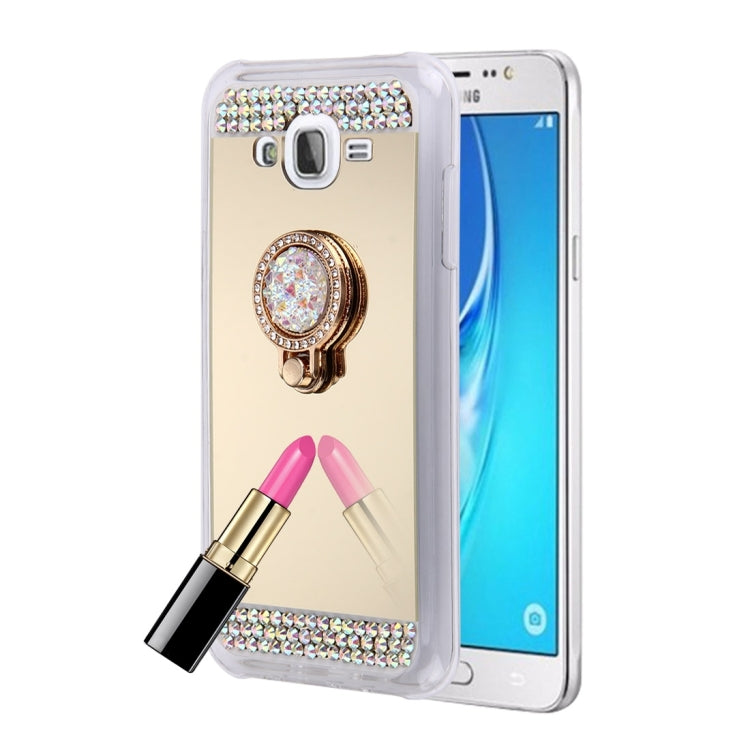 For Galaxy J3 (2016) / J310 Diamond Encrusted Electroplating Mirror Protective Cover Case with Hidden Ring Holder