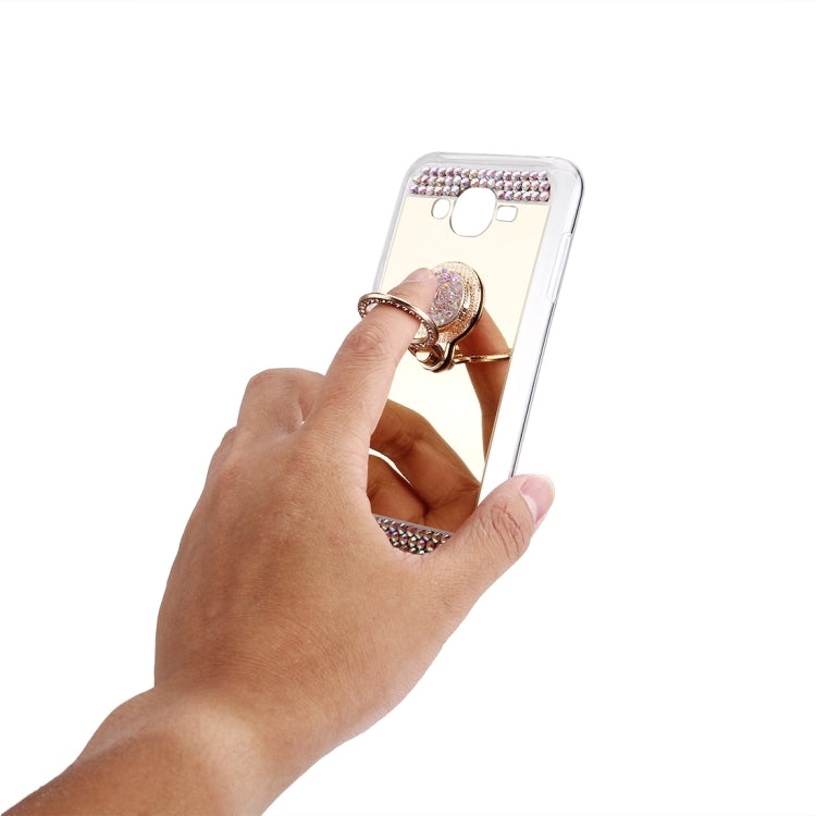 For Galaxy J3 (2016) / J310 Diamond Encrusted Electroplating Mirror Protective Cover Case with Hidden Ring Holder