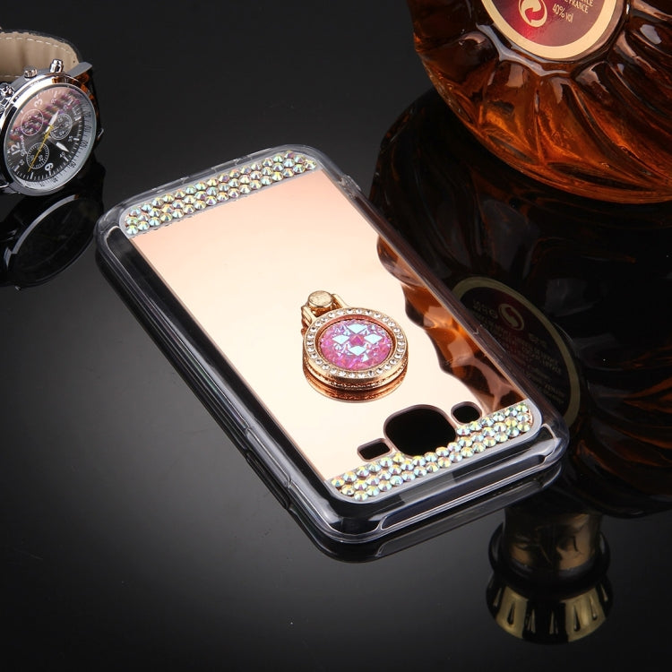 For Galaxy J3 (2016) / J310 Diamond Encrusted Electroplating Mirror Protective Cover Case with Hidden Ring Holder