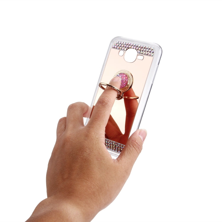 For Galaxy J3 (2016) / J310 Diamond Encrusted Electroplating Mirror Protective Cover Case with Hidden Ring Holder