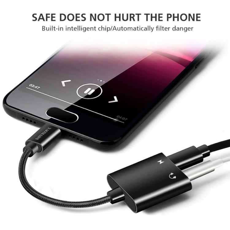 YAOMAISI Q17 12cm 2.4A Output 3.5mm Female + USB-C / Type-C Female to USB-C / Type-C Male Charge + Audio Adapter, For Galaxy S8 & S8 + / LG G6 / Huawei P10 & P10 Plus / Oneplus 5 / Xiaomi Mi6 & Max 2 and other Smartphones
