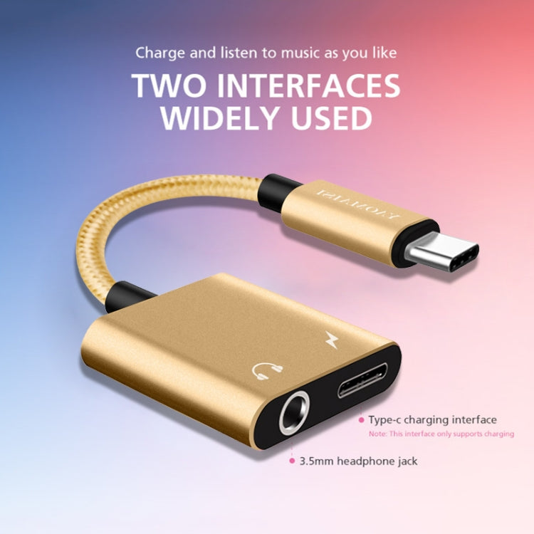 YAOMAISI Q17 12cm 2.4A Output 3.5mm Female + USB-C / Type-C Female to USB-C / Type-C Male Charge + Audio Adapter, For Galaxy S8 & S8 + / LG G6 / Huawei P10 & P10 Plus / Oneplus 5 / Xiaomi Mi6 & Max 2 and other Smartphones