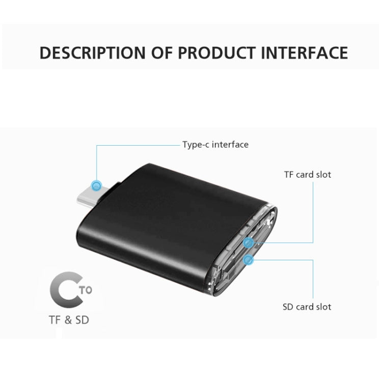 YAOMAISI Q23 SD Card + TF Card to Type-C Zinc Alloy Memory Card Reader (Black)