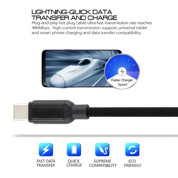 3A USB to USB-C / Type-C Braided Data Cable, Cable Length: 1m