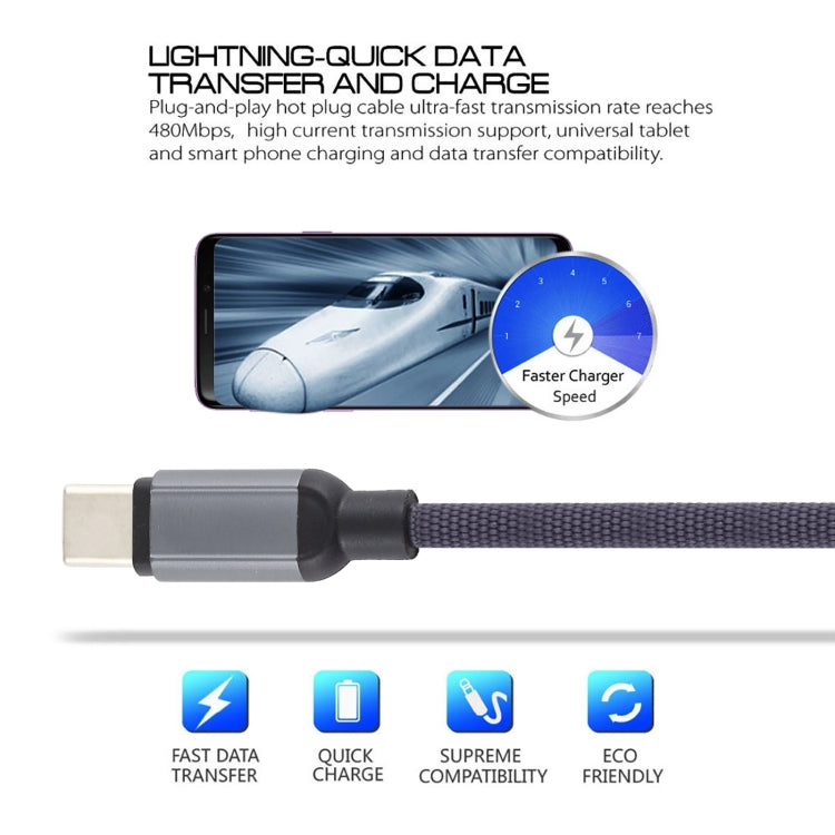 3A USB to USB-C / Type-C Braided Data Cable, Cable Length: 1m