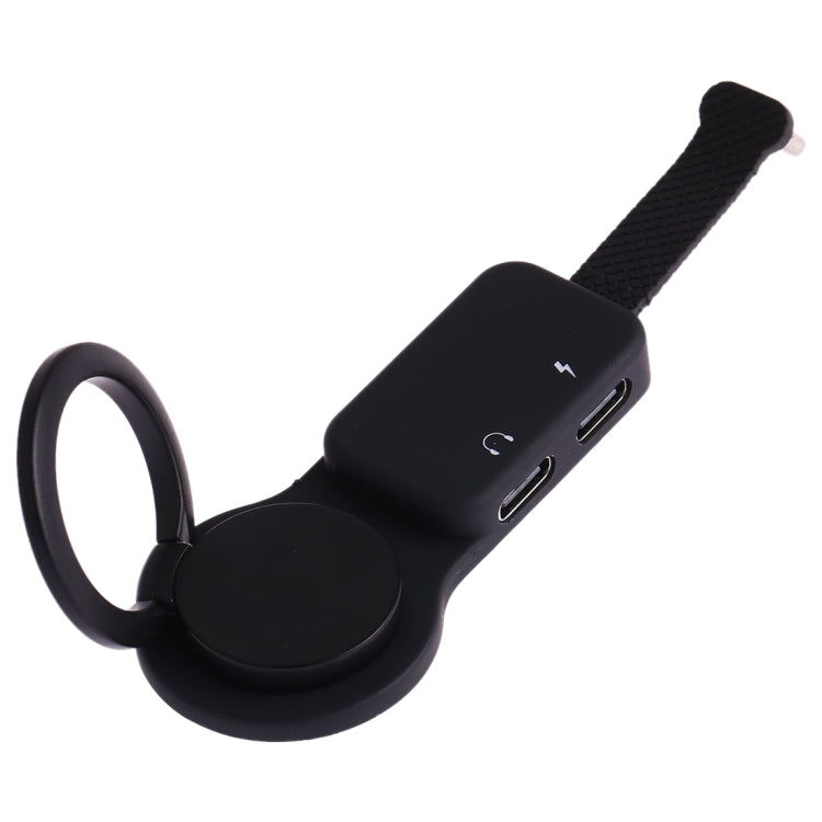 5V 3A Dual USB-C Digital Ring Holder Audio Adapter (Black)