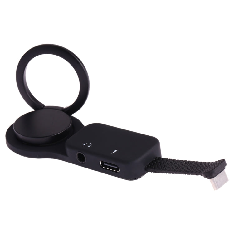 5V 3A USB-C 360 Degrees Rotating Digital Ring Holder Audio Adapter (Black)