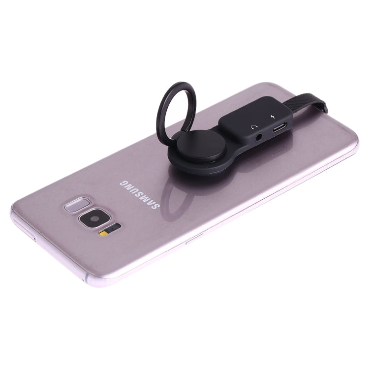 5V 3A USB-C 360 Degrees Rotating Digital Ring Holder Audio Adapter (Black)