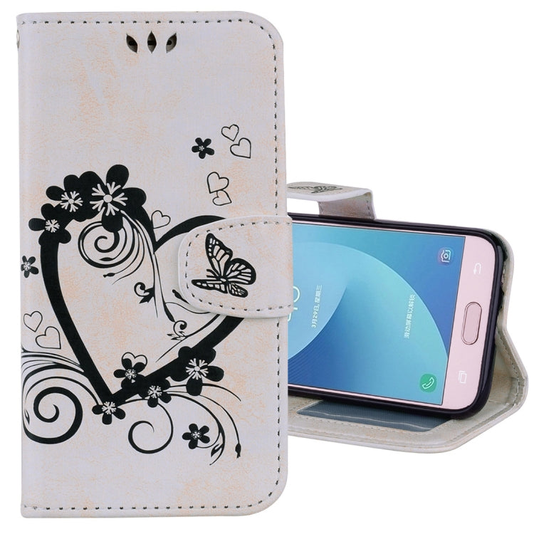 For Galaxy J3 (2017) / J330 ( EU Version) Pressed Flowers Butterfly Love Pattern Horizontal Flip Leather Case with Holder & Card Slots & Wallet & Photo Frame